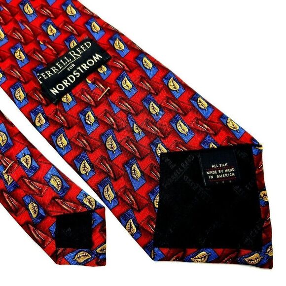 Ferrell Reed Silk Tie Print Red Wide Geometric Leaf Abstract - Picture 5 of 6